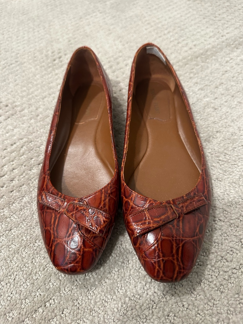 Women's  Sara Flint brand Brown Croc-Embossed Leather Ballet Flats